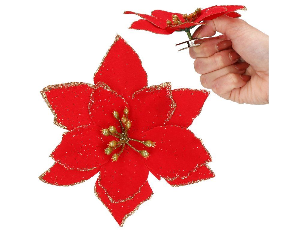 Vianočná poinsettia na klip 13 × 13 cm S-CA0732 - detail 2
